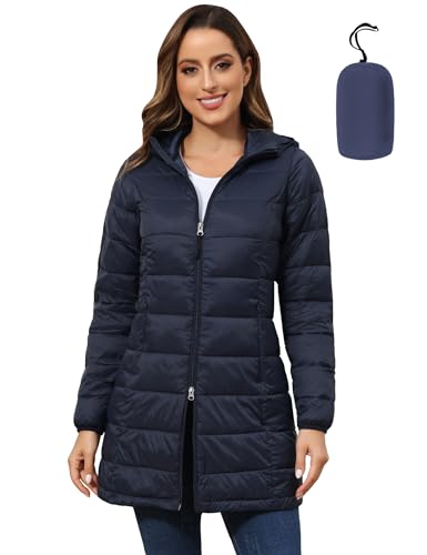 ROYAL MATRIX Women's Packable Puffer Coat, Regular and Plus Size Lightweight Puffer Coat Long Puffer Coat with Hood