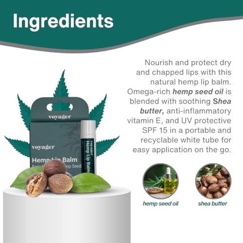 Voyager - Hemp Lip Balm - Nourish & Protect Dry, Chapped Lips - With Omega-Rich Hemp Seed Oil, Shea Butter, Vitamin E & UV Protective SPF 15 - Unscented & Colourless, 4 Pack - Image 8