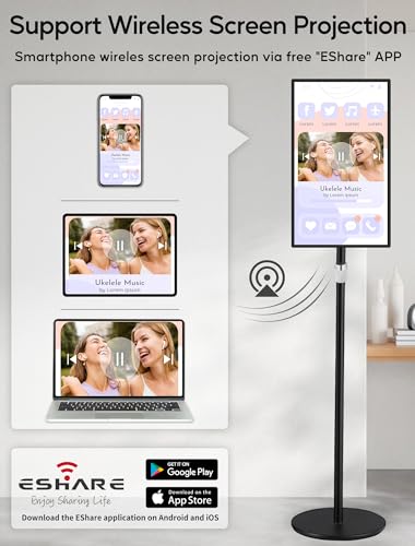 Image of 15.6 inch Digital Signage with 10000mAh Battery, Capacitive Touchscreen Advertising Display, Adjustable Stand, Android 11 Commercial LCD Monitor with Auto Play, Wireless Screen Mirroring, 8+128GB, Black