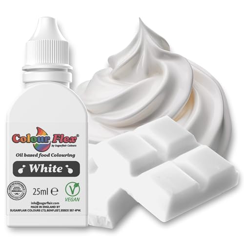 Colour Flex White Oil-Based Food Colouring 25ml - Vibrant Concentrated Formula for Chocolate Buttercream Cake Batter and More by Sugarflair - Vegan Kosher Bake-Stable