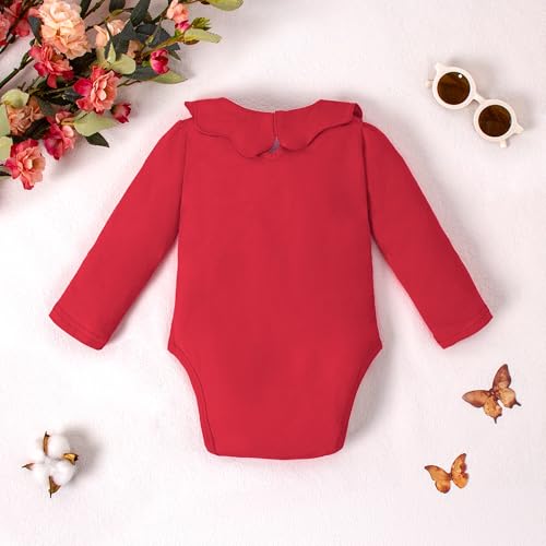0-24M Infant Girls Ruffle Collar Bodysuit Baby Girl Casual Romper Toddler Solid Color Jumpsuit Winter Clothes3