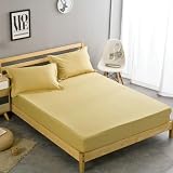 Hoisy Sábana Bajera Ajustable Algodón, Color Sólido, 150 x 200 CM, Sábana Bajera Cama Matrimonio Oro