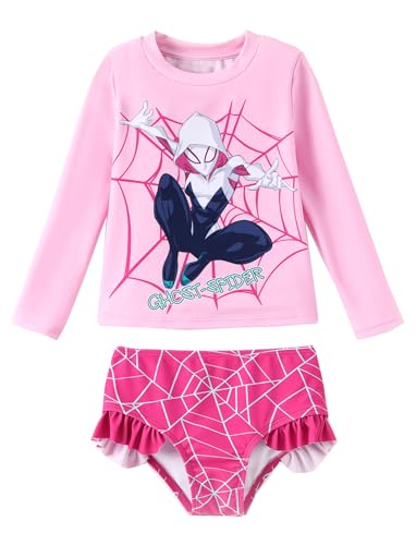 Image of Disney Frozen Elsa Stitch Marvel Toddler Girl Two Piece Long Sleeve UPF50+ Swimsuit Rashguard Sets Bathing Suit