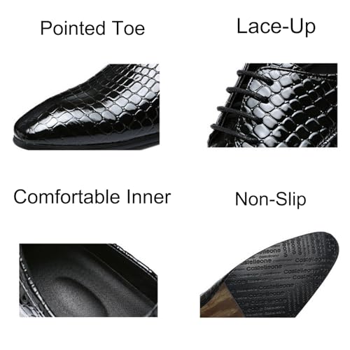 Mens Retro Stone Grain Leather Lace-Up Dress Oxfords Shoes Pointed Toe Chunky Heels Non-Slip Casual Shoes for Lightweight Luxury Comfort Bussiness2