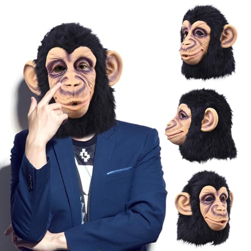 Masque de singe en latex taille unique pour costume de chimpanzé d'Halloween