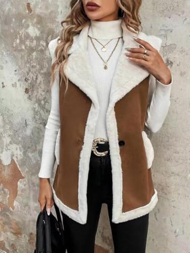 yoeasy Women's Winter Faux Suede Leather Vest Sleeveless Button Down Sherpa Lined Jacket Casual Outerwear Coat2