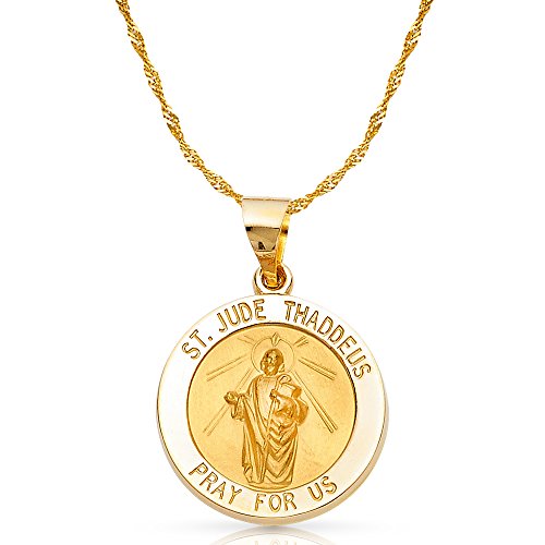 14K Yellow Gold St. Jude Thaddeus Charm Pendant With 1.5Mm Singapore Chain Necklace - 24" #TOP7