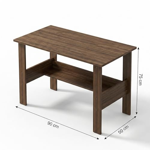 Image of Linea Study Desk with Lower Storage Shelf, Compact Writing Table & Laptop Station for Home Office and Students, 90x50x75cm (Oak Brown)