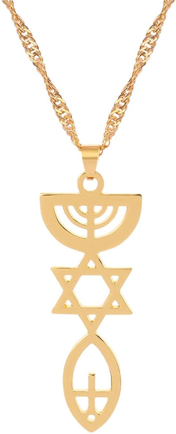 Trendy Messianic Necklace Holy Land Menorah Hexagram Necklace Israel