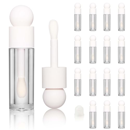 COSIDEA 16pcs Empty 5ml white lip gloss tubes with big wand large 0.17 oz deo foot brush lipgloss tube container for lip oil