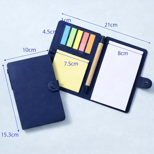 Image of AccuPrints Compact Sticky Notes Organizer with Pen Holder Navy Blue Paper Cover Colorful Sticky Tabs Button Closure 15.3x10cm To Do List Pad