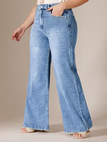 Image of Miss Chase A+ Women's Wide-Leg High-Rise Regular-Length Stretchable Shaping Denim Jeans