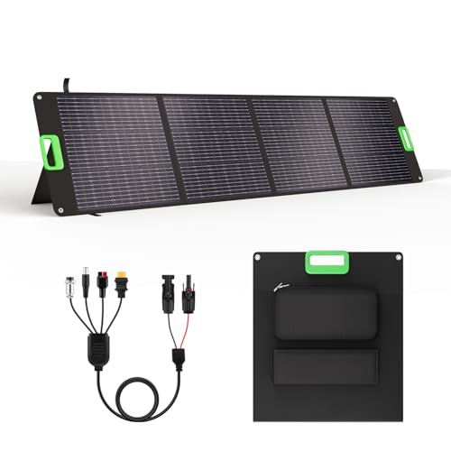 200W Portable Solar Panel for Power Station, Foldable Solar Charger w/ 4 Kickstands, IP65 Waterproof Solar Panel Kit w/DC XT60 Anderson Aviation Output for Outdoor RV Camper Blackout