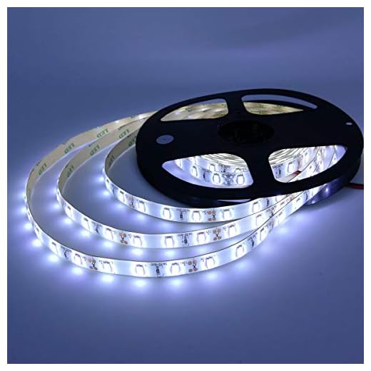 YUNBO 12V Tira de luces LED 5M Blanco frio 6000K Flexible 5630 SMD 300LEDs Brillo Alto Strip Light IP65 Impermeable Iluminación interior y exterior luces decorativas