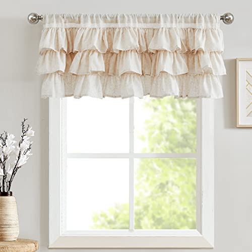 Jinchan Ruffled Valance Curtain Kitchen Valance For Small Windows Shabby Chic Valance For Living Room 18 Inch Linen Farmhouse Valance Light Filtering Half Window Valance Rod Pocket 1 Panel Crude #TOP1