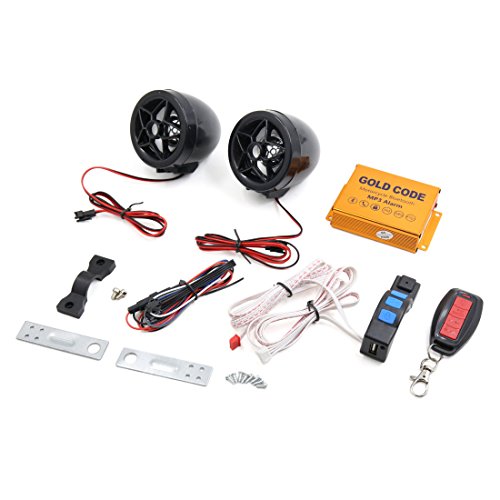 sourcing map 2uds Altavoces Sistema Audio Reproductor de Mp3 USB Estéreo Control Remoto Kit de Alarma para Moto