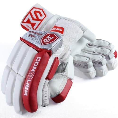 Image of Polyurethane|Armour-Gx4 (4.0)|Cricket Batting Gloves|Multi Color (Silver-White-Red, Medium, Right)