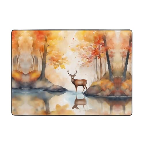 Tapis imprimé cerf doux grand format 203 x 147 cm pour salon - 2