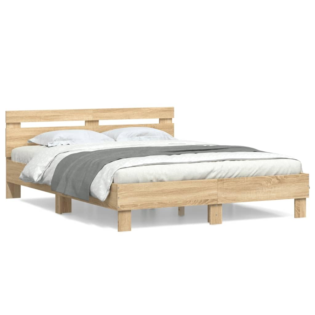 Vidaxl (Sonoma Oak, 150 X 200 Cm) Bed Frame With Headboard Bed Base Mattress Foundation Engineered Wood