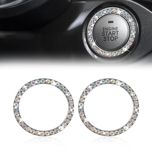 Image of 2 Pcs Crystal Rhinestone Car Engine Start Stop Decoration Ring, Push to Start Button Cover, Bling Car Accessories for Women, Key Lgnition Starter Knob Ring (AB Color)