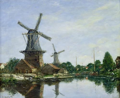 Art tableau moulins à vent hollandais Boudin impression toile premium