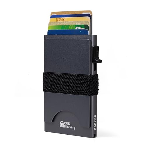 Image of Card Holder Wallets for Men | Slim Aluminum Wallet | RFID Blocking Minimalist Metal Pop Up Wallet | Money Clip & Cash Band | Expandable Compact Plate | Men's Accessories & Gifts for Men,Grey