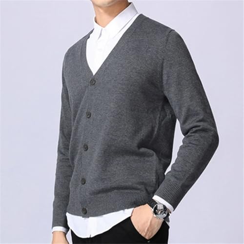 Men’S Loose Fit Cotton V-Neck Cardigan Sweater Long Sleeve Solid Button Up Casual Slim Knitwear Top2