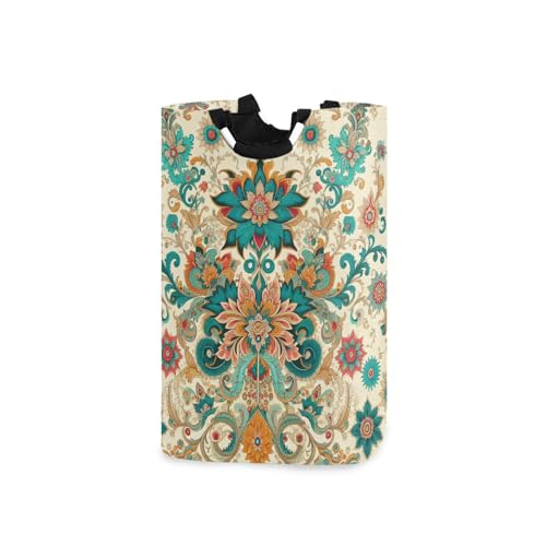 Jihqo Laundry Hamper Basket Indian Floral Collapsible Nursery Storage Bin Waterproof Clothing Baskets for Home Bedroom Bathroom Washing Room