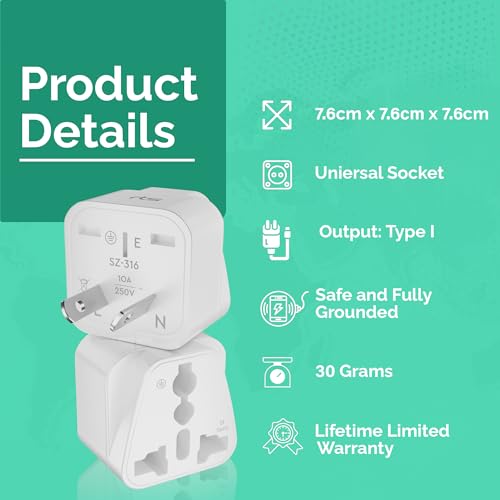 Image of India Plug to China Australia New Zealand Adapter Socket Power Converter & More Travel Essentials Universal International Travel Adapter Plug Perfect for Cell Phones, Laptop Camera Chargers (2 Pack)