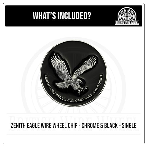 Image of Zenith Eagle Chrome & Black Metal Wheel Chip Emblem (Single) | Triple Chrome Plated Solid Metal Wheel Chip Emblem, 2.25 inch | for Lowriders with Recessed Knock Off Spinner Caps