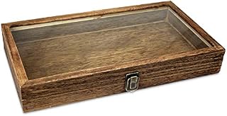 Mooca Natural Wood Glass Top Jewelry Display Case Accessories Storage Box with Metal