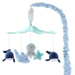 The Peanutshell Crib Mobile for Boys or Girls – Light and Dark Blue Musical Baby Crib Mobile with 12 Lullabies, Ocean Baby Nautical Nursery Decor