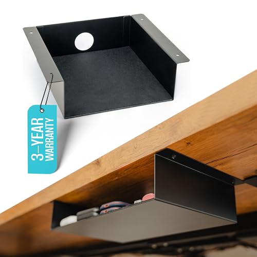 Image of COREMINDED Under Desk Storage Shelf - Carbon Steel Under Desk Tray with Cable Management, Mountable Add-On Shelf for Table & Office Desks (7.5" x 8" x 2.8")