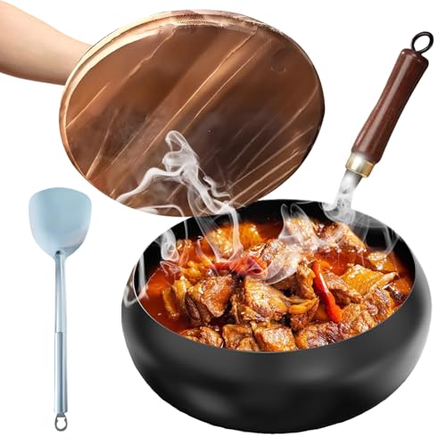 Wok tradicional de hierro forjado con mango de madera miniatura 1