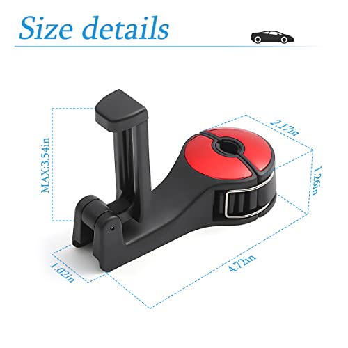 2Pcs Car Headrest Hidden Hook, 2 In 1 Multifunctional Car Seat Back Hanger Storage Hook With Phone Holder, Automotive 360° Rotation Headrest Purse Handbag Holder Universal For Toys Groceries (Red) #TOP1