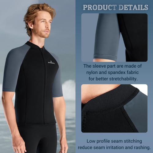 Roupa de mergulho masculina de manga curta com zíper frontal jaqueta de neoprene de 1,5 mm para nata
