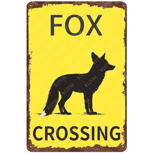 WIZYXQ Metal Signs Fox Crossing Vintage Tin Sign for Home Bar Living Room Garden Yard Outdoor Wall Decor 12x8 Inch