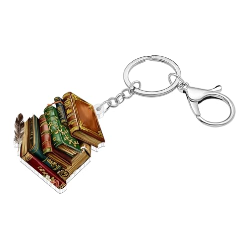 WEVENI Acrylique Livre Porte-clés Lettré Rat de Bibliothèque Cadeaux pour les Lecteurs Amoureux des Livres Femmes Filles Porte-monnaie Charms Sac à dos Accessoires (Chocolat) – vue 2