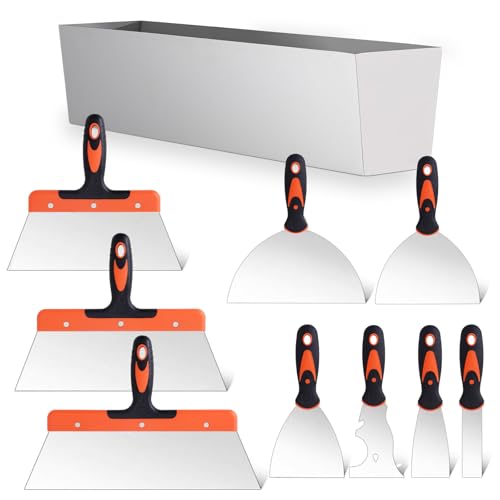 Drywall Knife Set 10Pcs Drywall Tools Includes Stainless Steel Putty Set Taping knife Painter Scraper Tool & 14 Mud Pan Perfect for Joint Taping Finishing and Patching