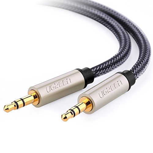 Ugreen 3.5mm Male to Male Auxiliary Aux Stereo Professional HiFi Cable with Silver-Plating Copper Core, Gold Plated, Nylon Braid, Tangle-Free for for Audiophile/Musical lovers Silver, 5m 15ft