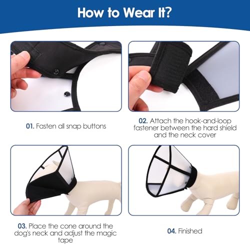 Image of Dog Cone, Soft Cone for Dogs to Stop Licking, Transparent Pet Recovery Collar with Detachable Clear Shield, Neck E-Collar Alternative for Small Breeds, Black S