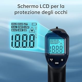 ERICKHILL Termometro a infrarossi -50℃ ~ 600℃ Pistola termica digitale laser senza contatto con display LCD, emissività regolabile - Adatto per cucinare/grigliare/congelare, con sonda per carne
