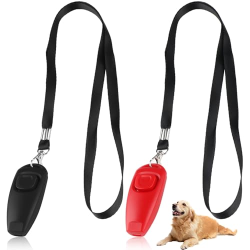 Funver 2 Stück Anti-Bell-Hundepfeifen, Hochfrequenzpfeife mit Umhängeband (Rot und Schwarz), Ultraschall-Anti-Bell-Hundetrainingspfeifen, Pfeifenerinnerung, für Das Hundetraining