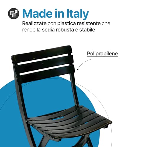 Tomaino- Sedia pieghevole da esterno in plastica - Set di 4 sedie portatili per uso esterno e interno, giardino, balcone, campeggio- Pratik - (nero) - 3