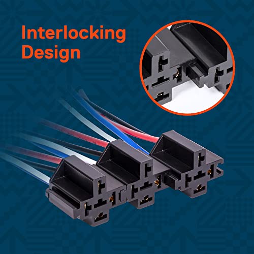 6 Pack 4-Pin 12V Bosch Style Fused Relay Switch Kit [Interlocking Harness Socket Holder] [14 Awg Hot Wires] [Spst] [30 Amp] 12 Volt Automotive Relays With Fuse For Auto Cars #TOP1