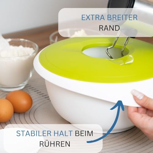 Foto von Westmark Backschüssel 3,5l - inkl. Ausgießer - zweiteiliger Deckel - BPA-freie, rutsch- & spülmaschinenfeste Rührschüssel (apfelgrün/weiß)