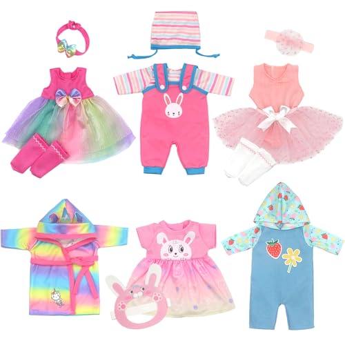 Puppenkleidung Puppenkleider Set mit Stirnband und Socken 6-Packungen für 30-36 cm Puppen (Keine Puppe)