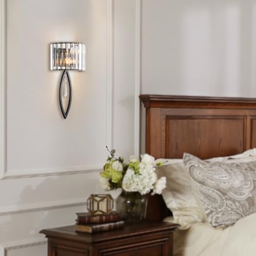 Image of Crystal Wall Sconce Black Wall Sconce Wall Lighting Mid Century Wall Light Vanity Light Indoor Elegant Crystal Wall Lighting Fixtures for Bedroom Living Room Hallway