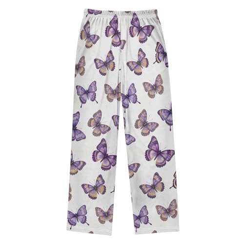 CHIFIGNO Boys Home Pants with Pockets Butterflies Purple Boys Pants Size 11-12, Pants for Kids2