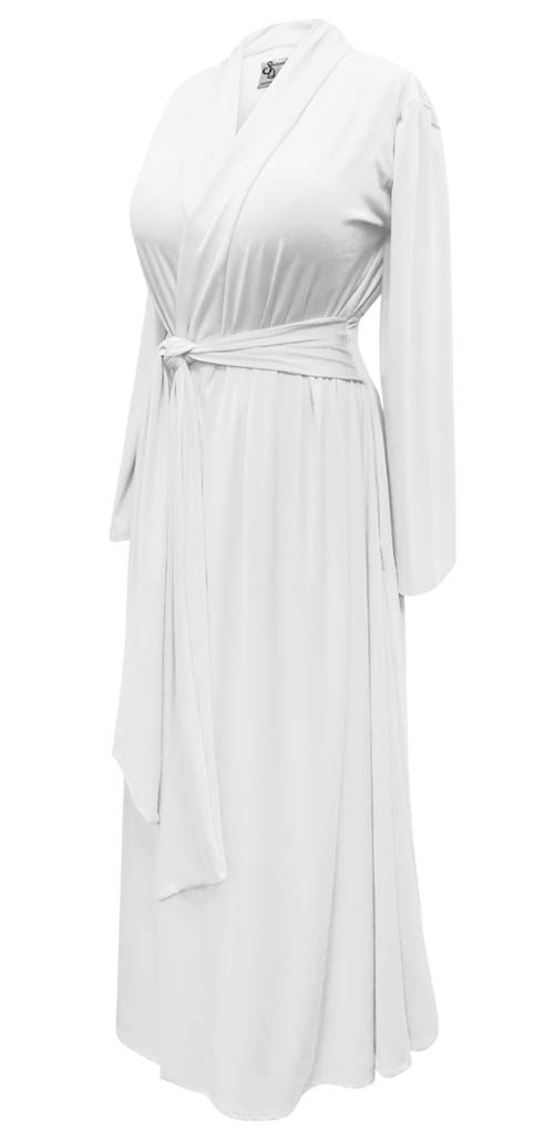 Plus Size Retro White Rayon Brushed Cotton Blend Hostess Robe w Attached Belt